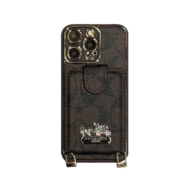 Leather CH Case With Wallet For iPhone And Strap For iPhone Coffee-LLB241737-GTOCASE
