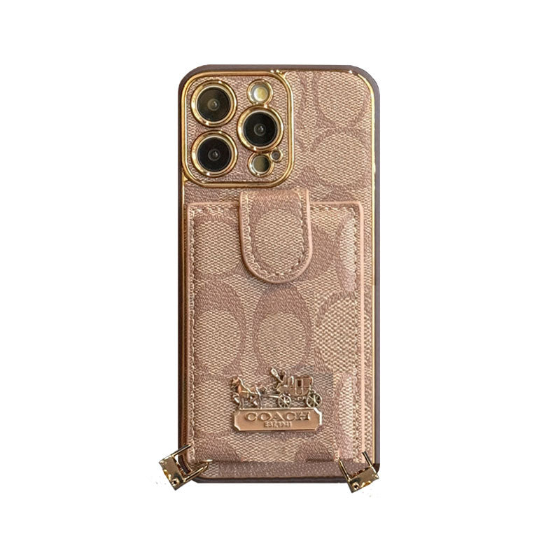 Leather CH Case With Wallet For iPhone And Strap For iPhone Coffee-LLB241737-GTOCASE