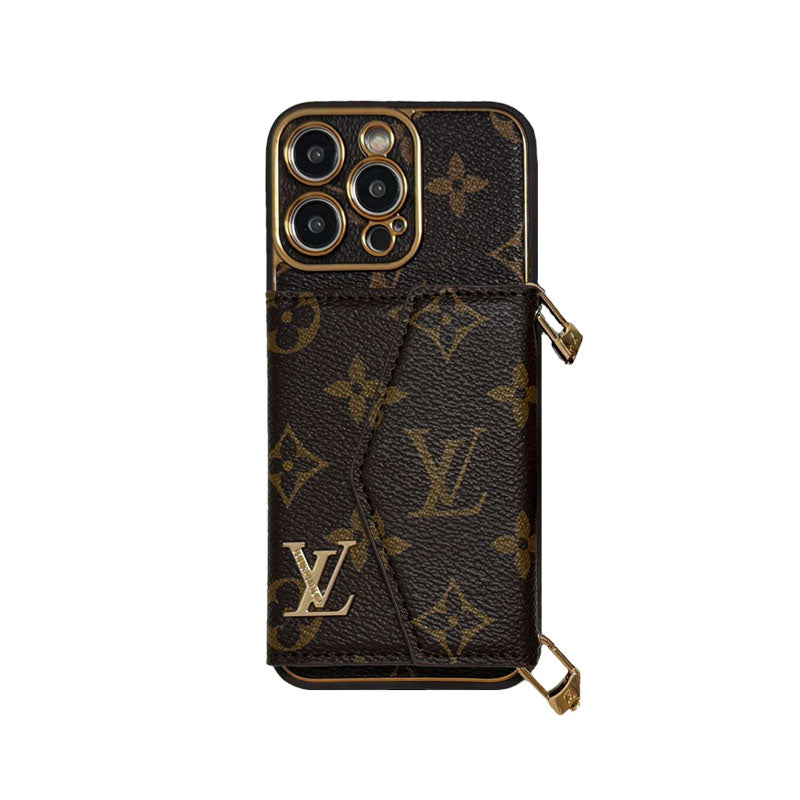 Monogram iPhone Case With Wallet And Strap Brown Small Printing-XFQ240329-GTOCASE