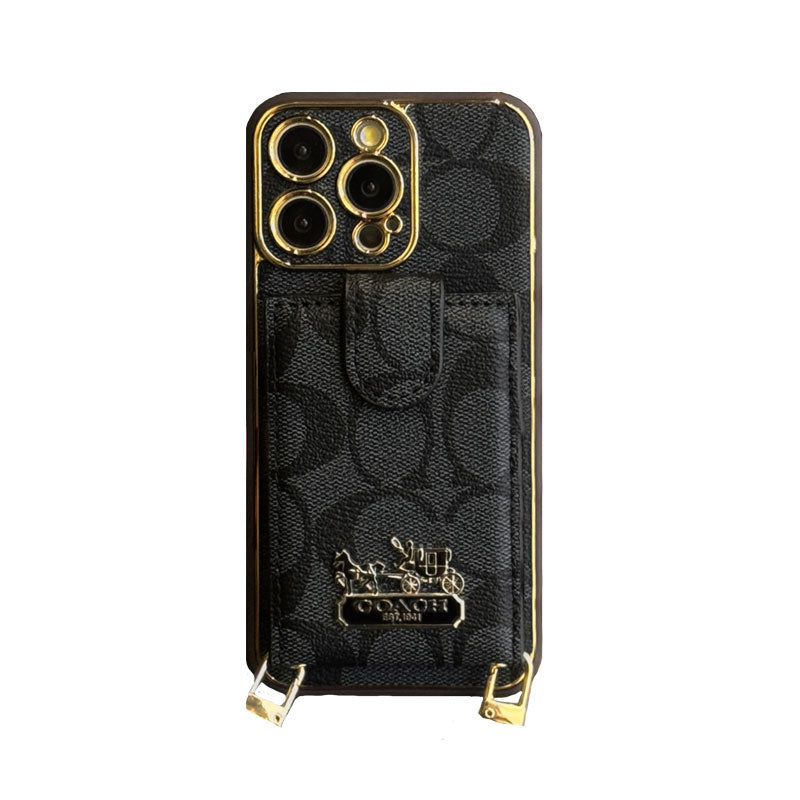 Leather CH Case With Wallet For iPhone And Strap For iPhone Coffee-LLB241737-GTOCASE