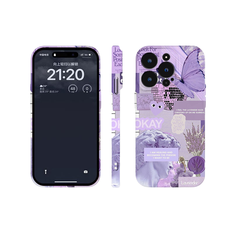 Y2K Purple Butterfly iPhone Case film Case- Full Protection Cute Aesthetic Phone Cover for Girls