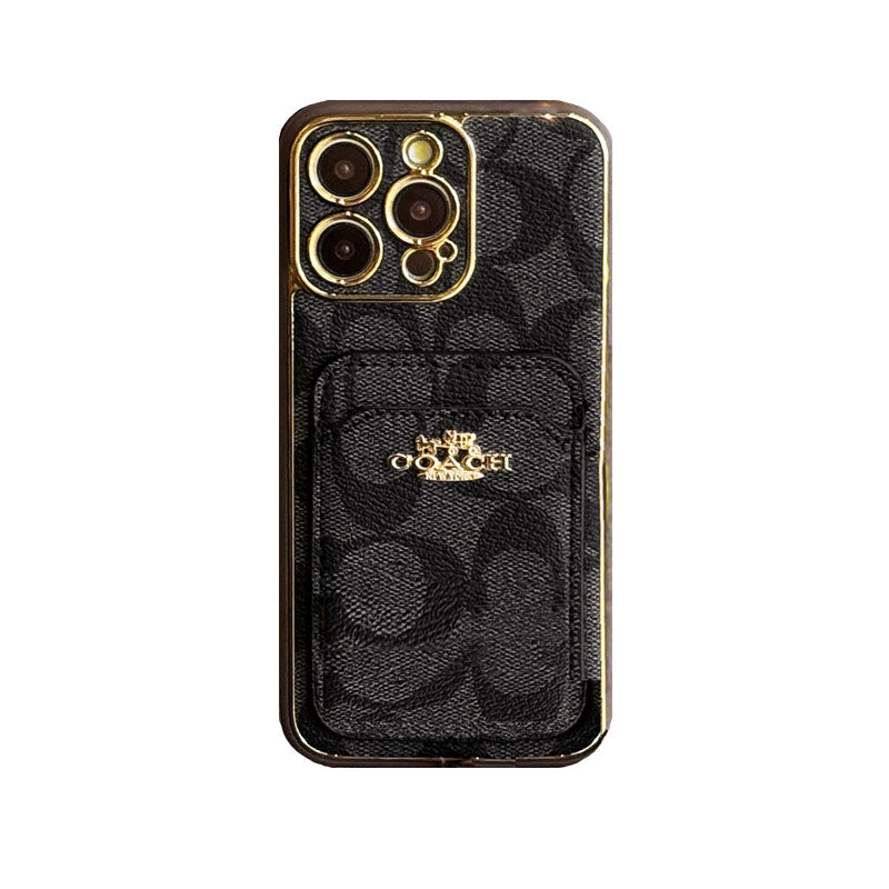 Leather CH Case With Card Holder For iPhone Coffee-CHK241731-GTOCASE