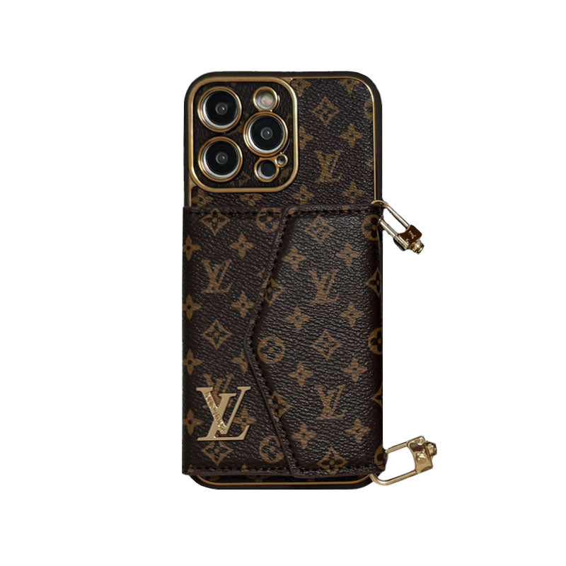 Monogram iPhone Case With Wallet And Strap Brown Small Printing-XFQ240329-GTOCASE