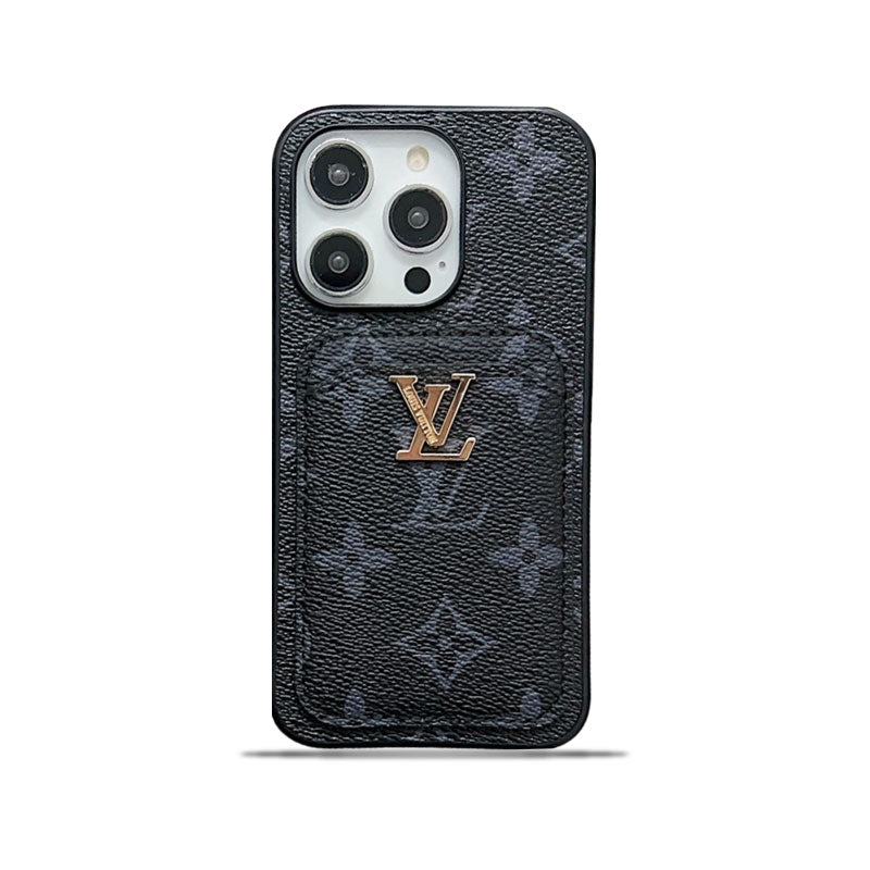 Classic KK iPhone Case With Card Holder -Black printing-KKD240313-GTOCASE