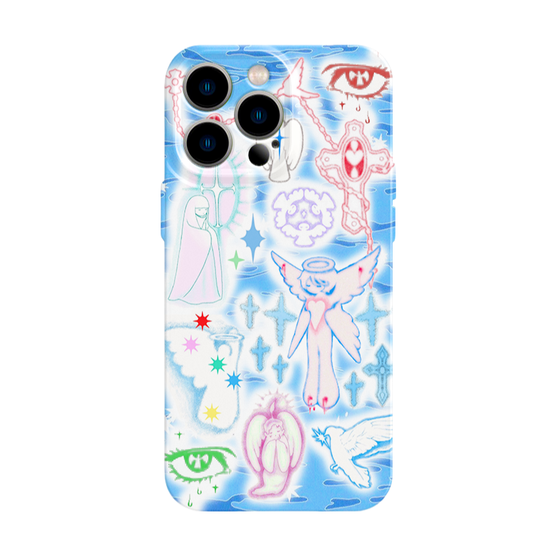 Y2K Angel Cross iPhone 16/15/14/13/12 Max Pro Max Case - Shockproof Aesthetic Film Cover for Trendy Protection