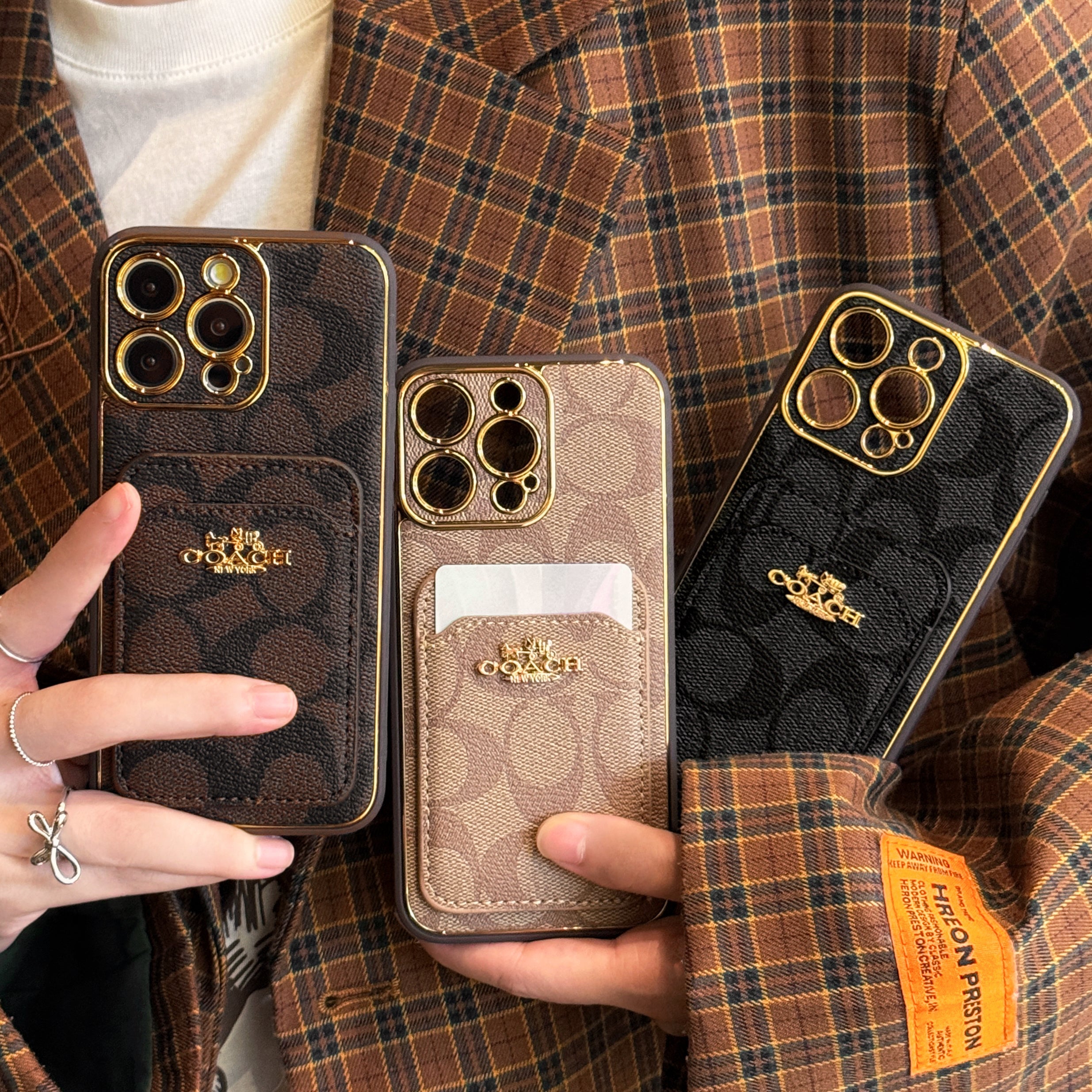 Leather CH Case With Card Holder For iPhone Coffee-CHK241731-GTOCASE