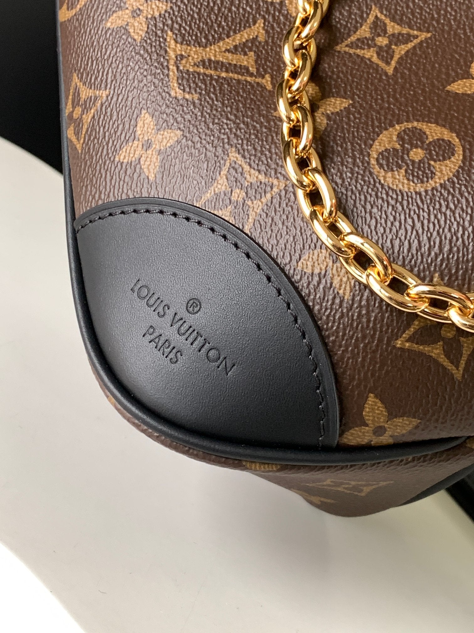 LV Luxury Element Monogram Handbag with Gold Chain Strap - Ultimate Luxury Must-Have Black Horn LV01