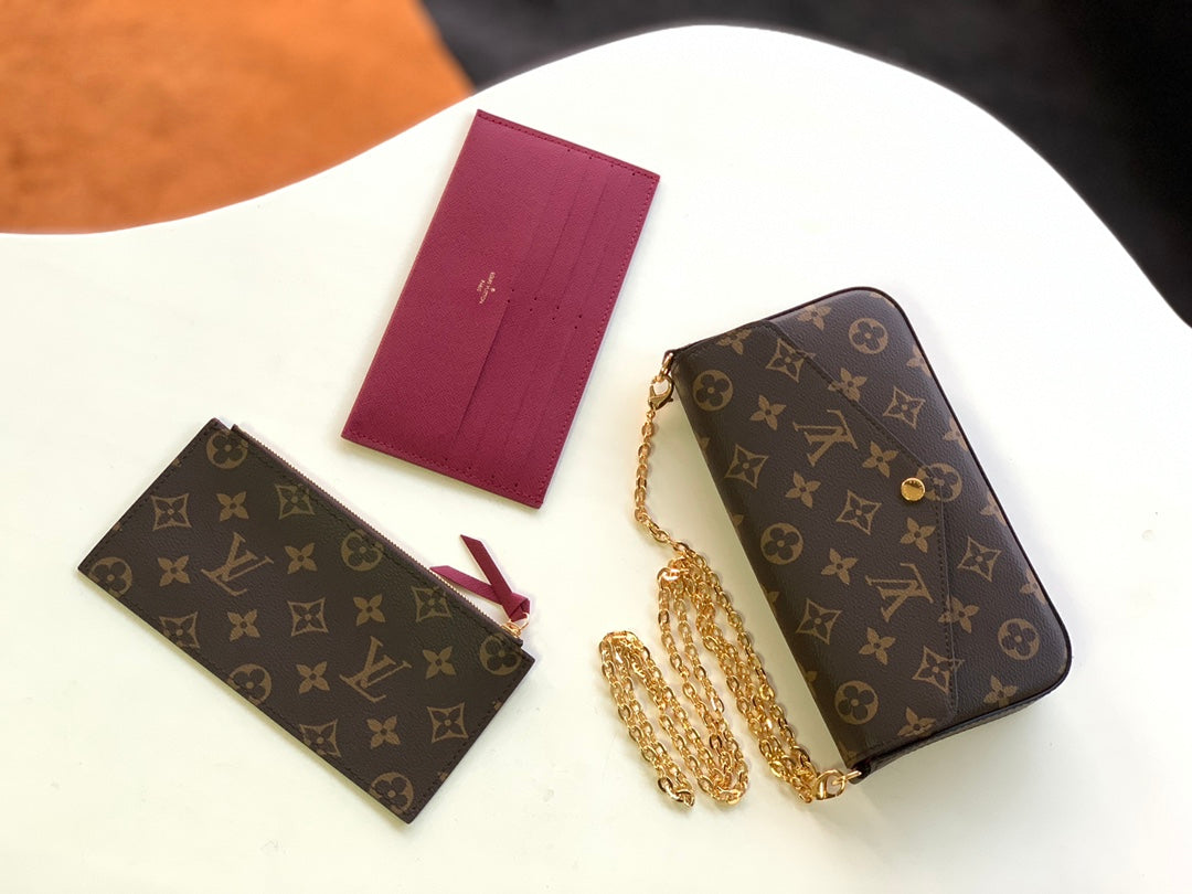 LV Luxury Element Chic Brown Mini Crossbody Bag with Gold Hardware & Removable Organizers LV007