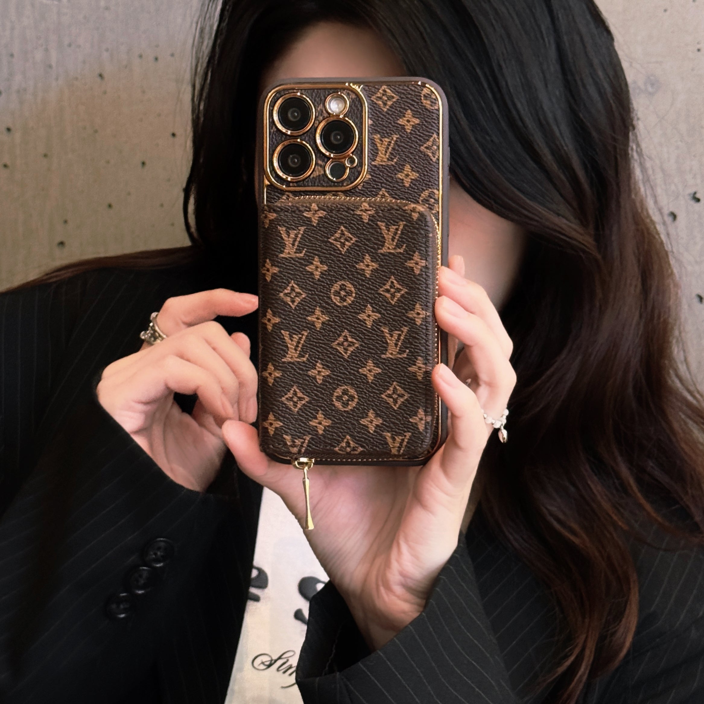 Monogram iPhone Case With Wallet Brown Small Printing-LQB240329-GTOCASE