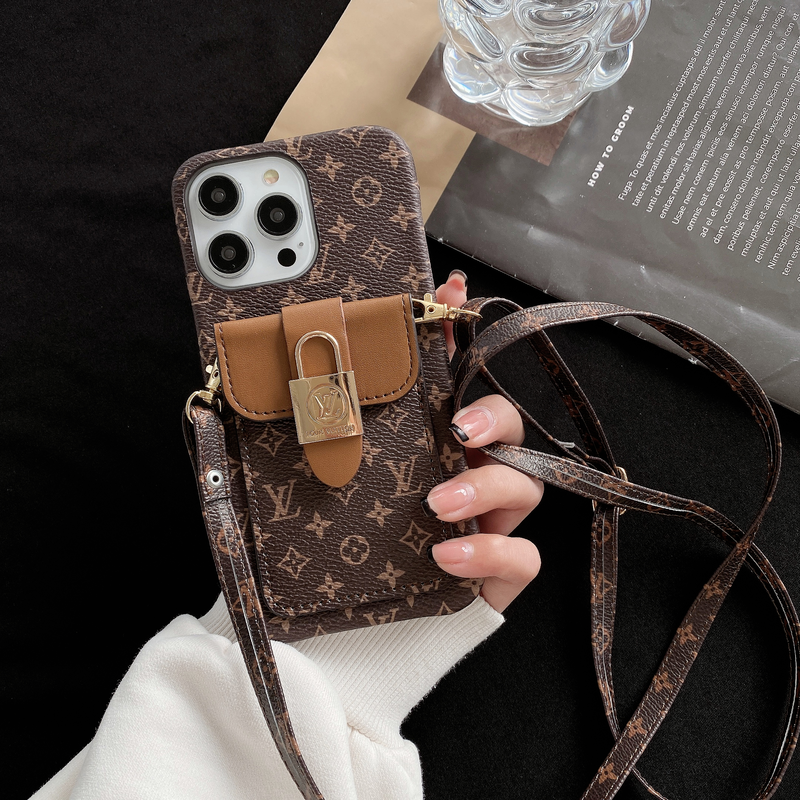Monogram iPhone Case With Card Holder and Strap Brown-ZST231113-GTOCASE