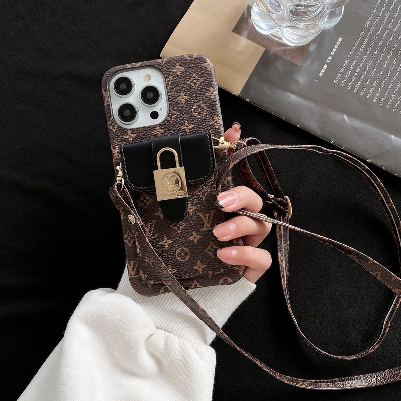 Monogram iPhone Case With Card Holder and Strap Black-ZST231113-GTOCASE
