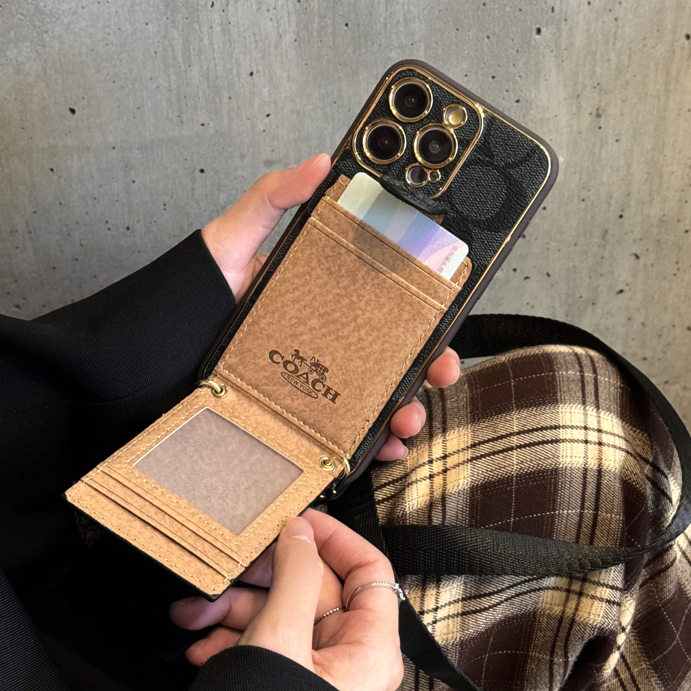 Leather CH Case With Wallet For iPhone And Strap For iPhone Coffee-LLB241737-GTOCASE