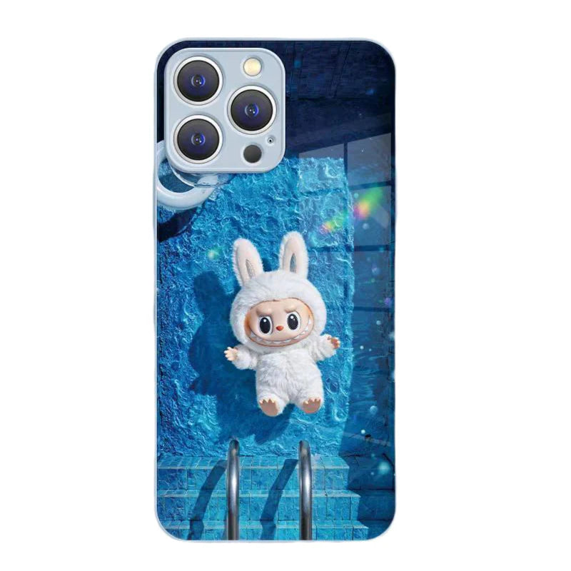 DT10 Labubu Designer Toy Glass Phone Case - Trendy Artistic Protection for iPhone 16 Pro Max/15 Pro Max/14 Pro Max