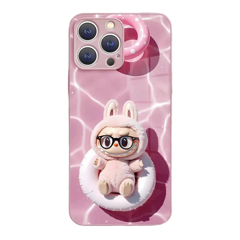 DT11 Labubu Designer Toy Glass Phone Case - Trendy Art Protection for iPhone 16 Pro Max/15 Pro Max/14 Pro Max