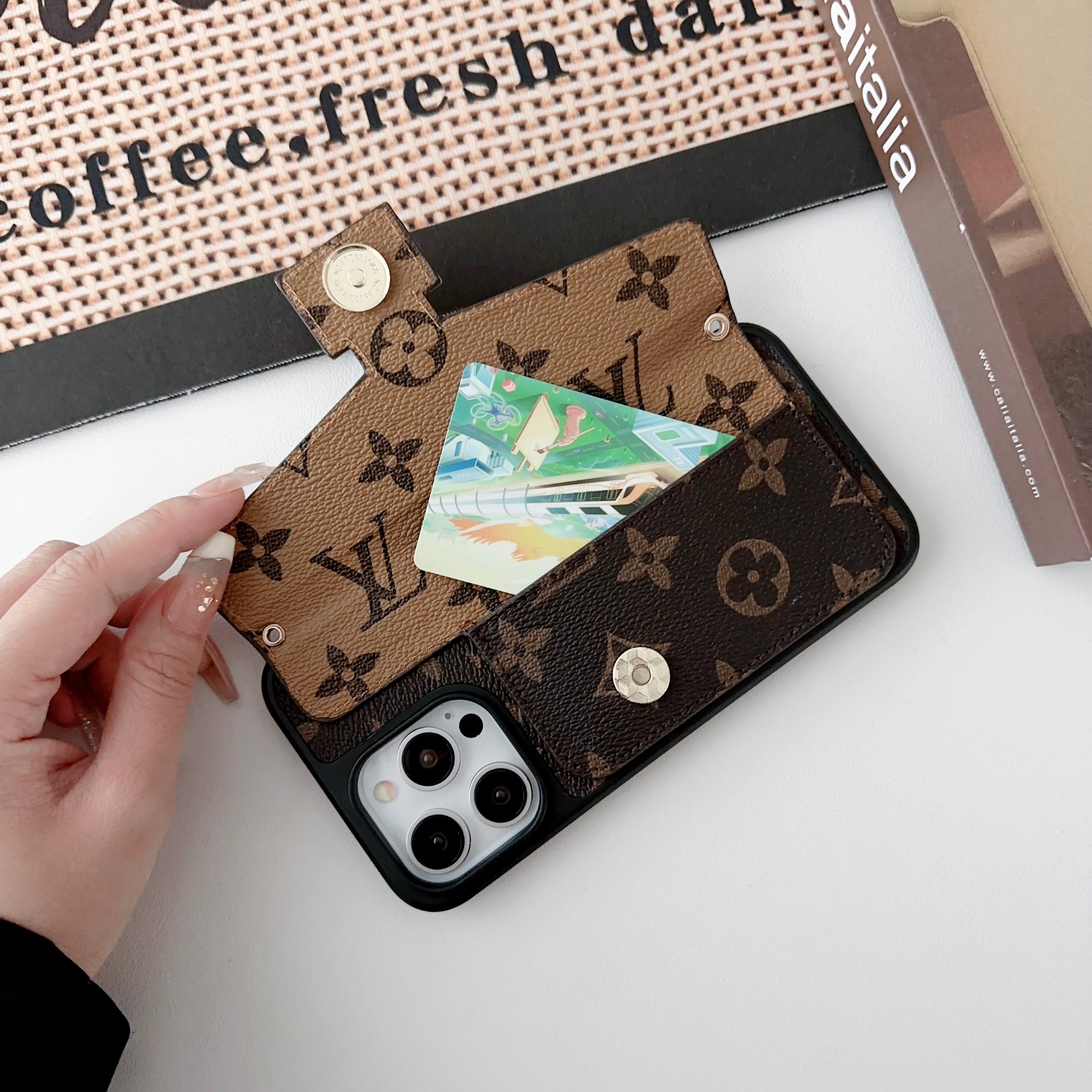 Monogram iPhone Case With Purse And Crossbody Strap Black -XKK240329-GTOCASE