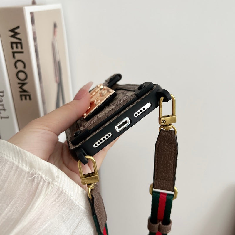 GG iPhone Case With Wallet And Strap Brown -TDK240330-GTOCASE