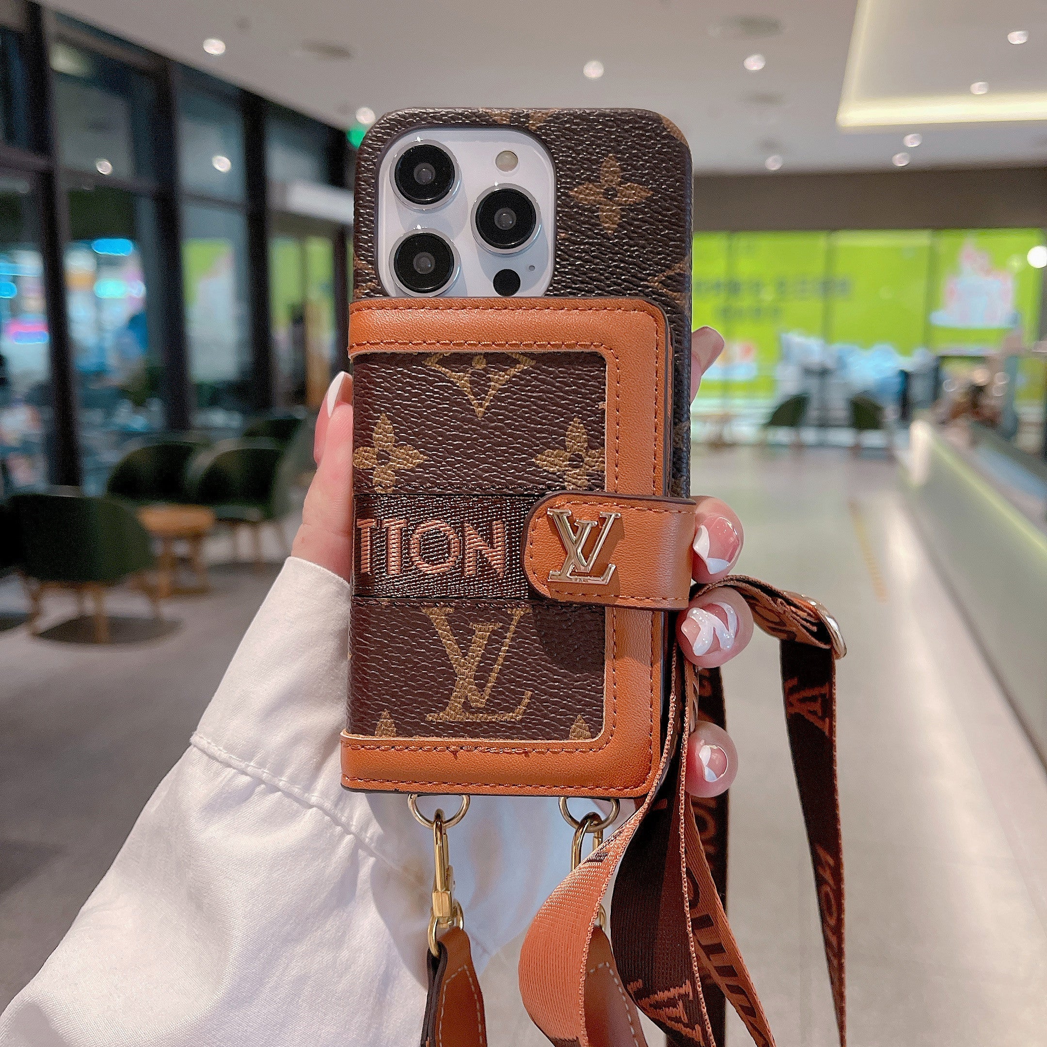 Monogram iPhone Case With Wallet And Crossbody Strap Brown -QB240329-GTOCASE