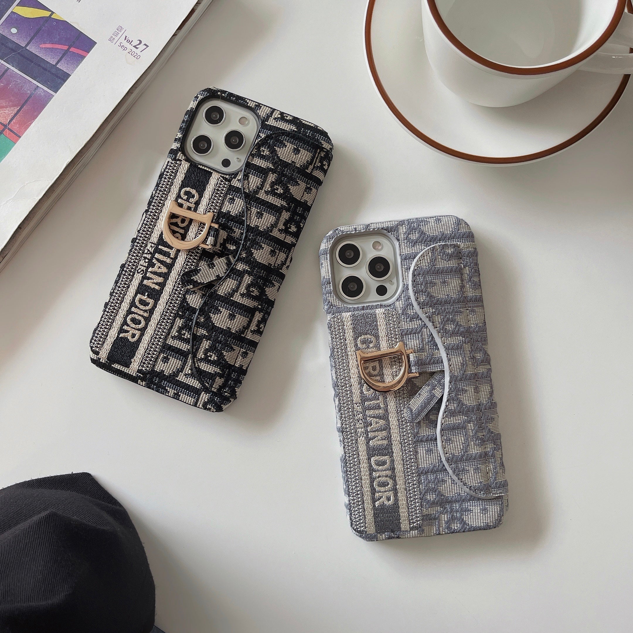 CD iPhone Case With Card Holder Gray-KKY240115-GTOCASE