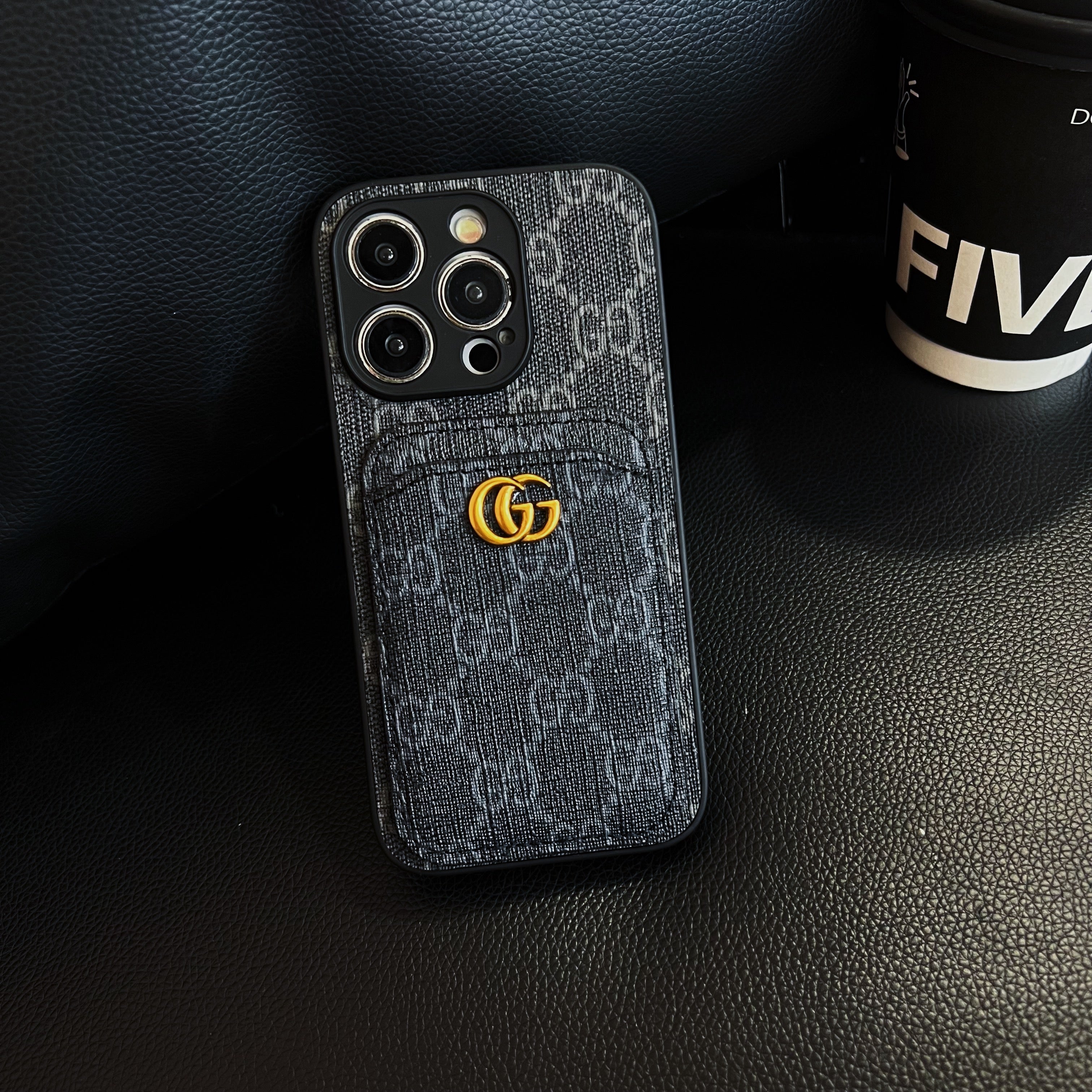 Classic GG iPhone Case With Card Holder Black -KBK240425-GTOCASE