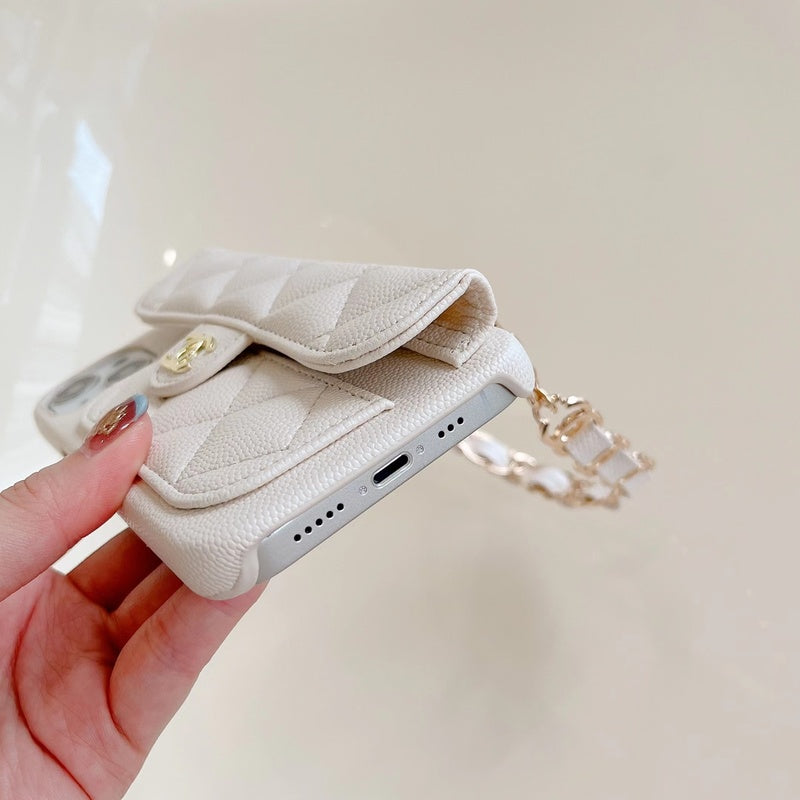 CC iPhone Case With Card Holder And Strap White -SLK240104-GTOCASE