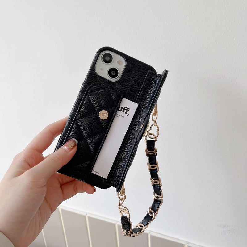 CC iPhone Case With Card Holder And Strap Black -SLK240104-GTOCASE