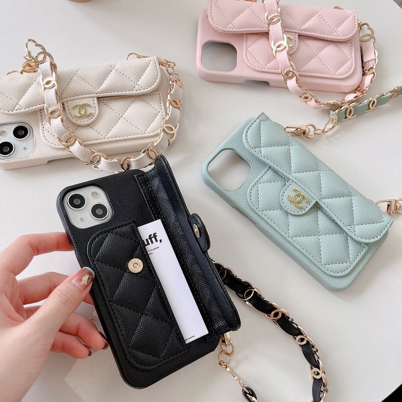 CC iPhone Case With Card Holder And Strap Black -SLK240104-GTOCASE