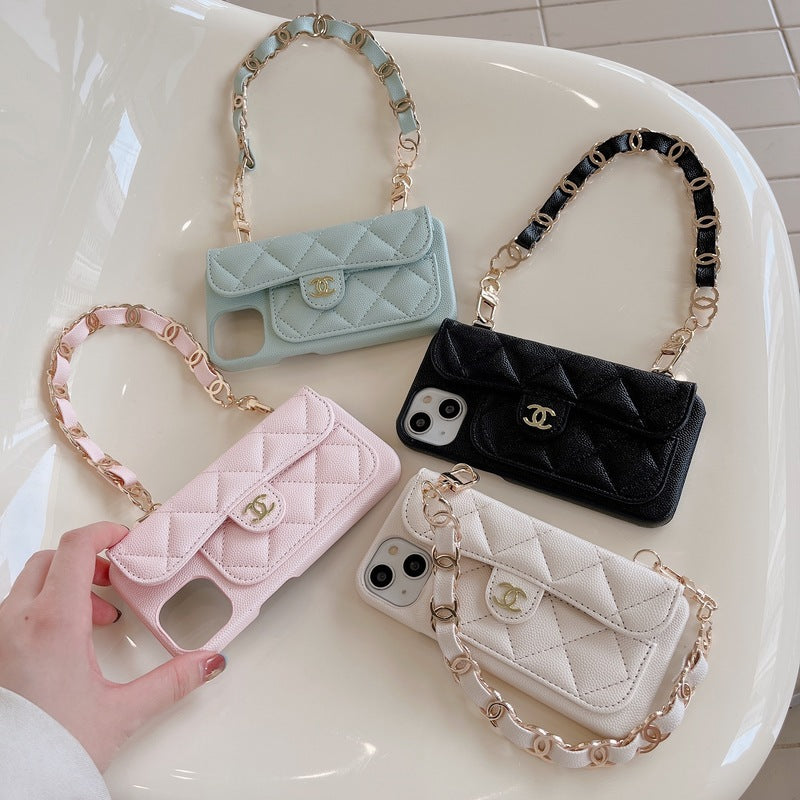 CC iPhone Case With Card Holder And Strap Pink -SLK240104-GTOCASE