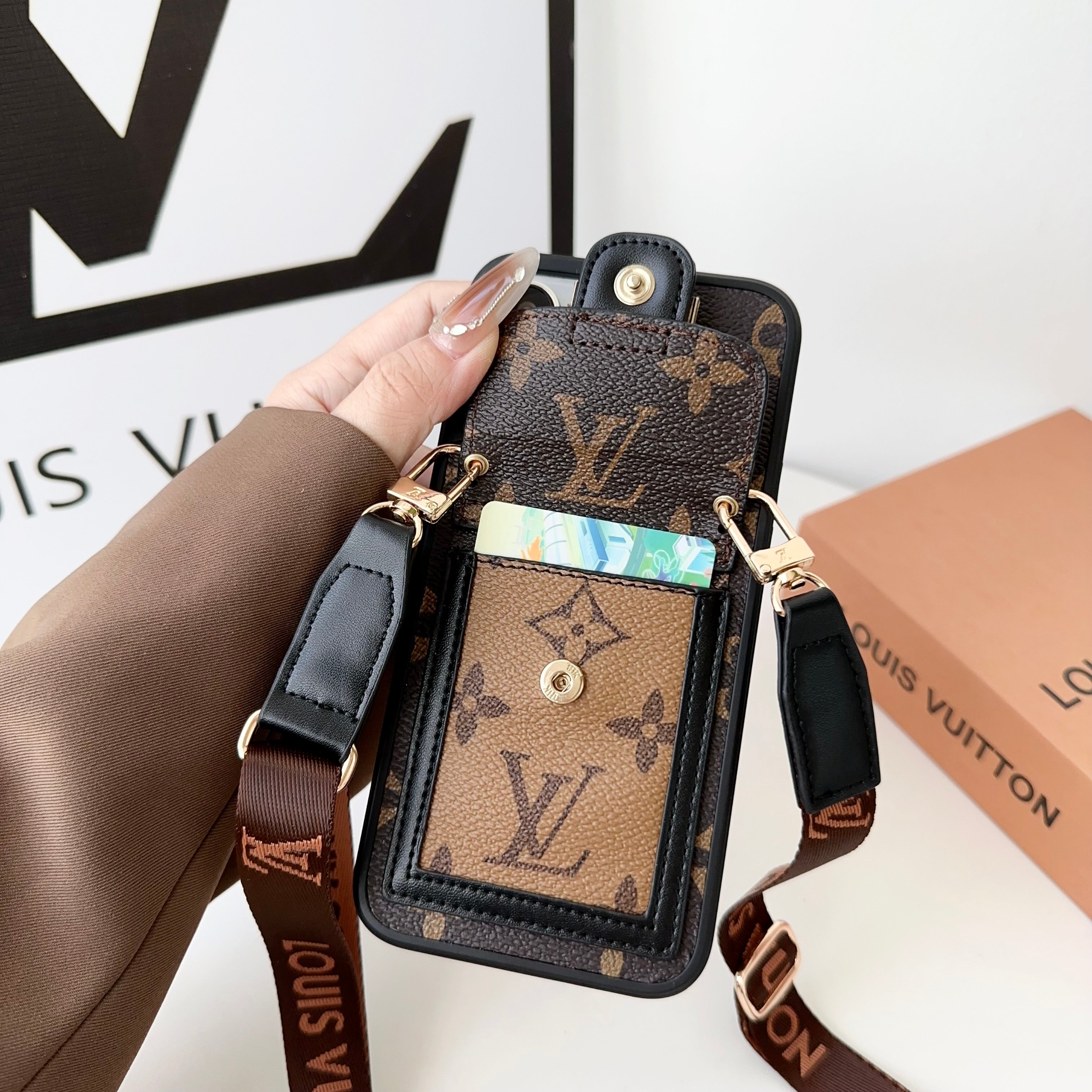 Monogram Dauphine iPhone Case With Card Holder And Strap Black -LQK240329-GTOCASE