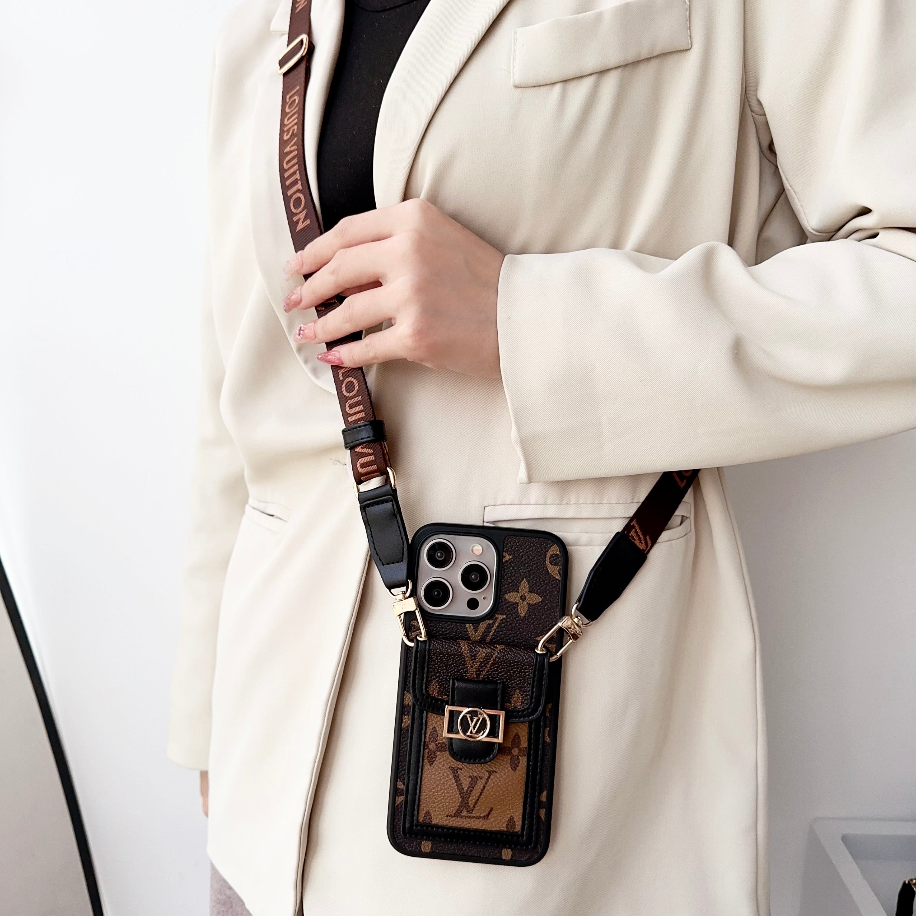 Monogram Dauphine iPhone Case With Card Holder And Strap Black -LQK240329-GTOCASE