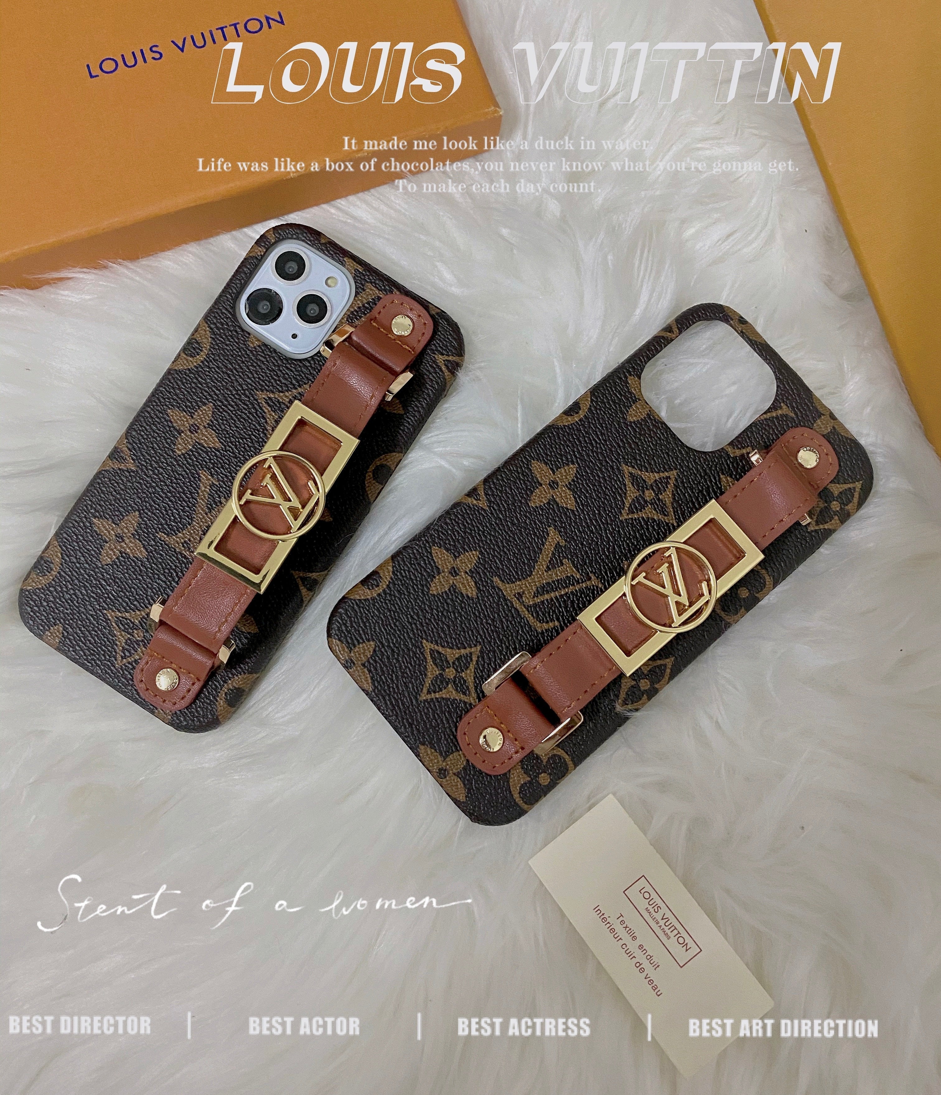 Leather Monogram iPhone Case With Holder-DK231215-GTOCASE
