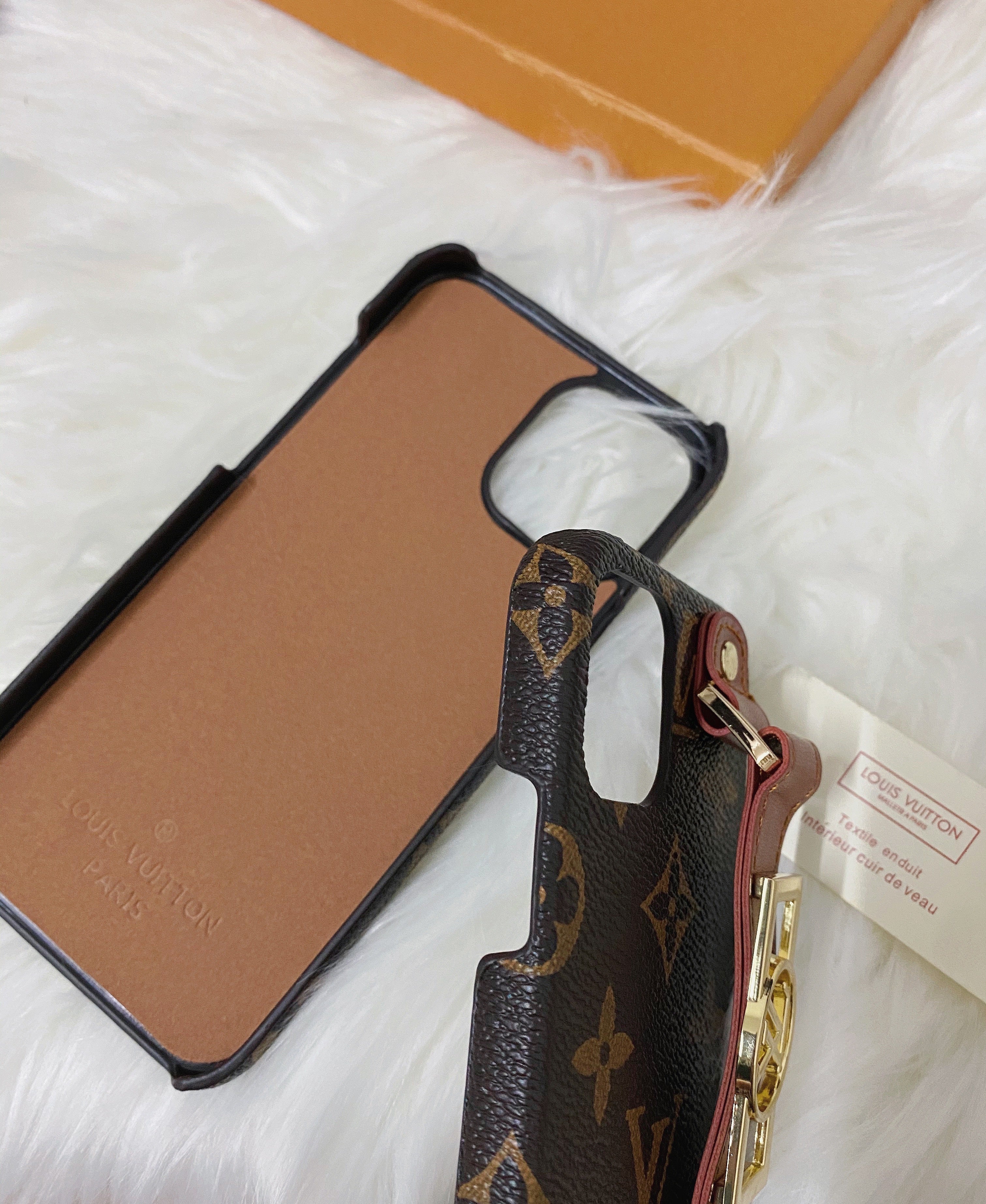 Leather Monogram iPhone Case With Holder-DK231215-GTOCASE