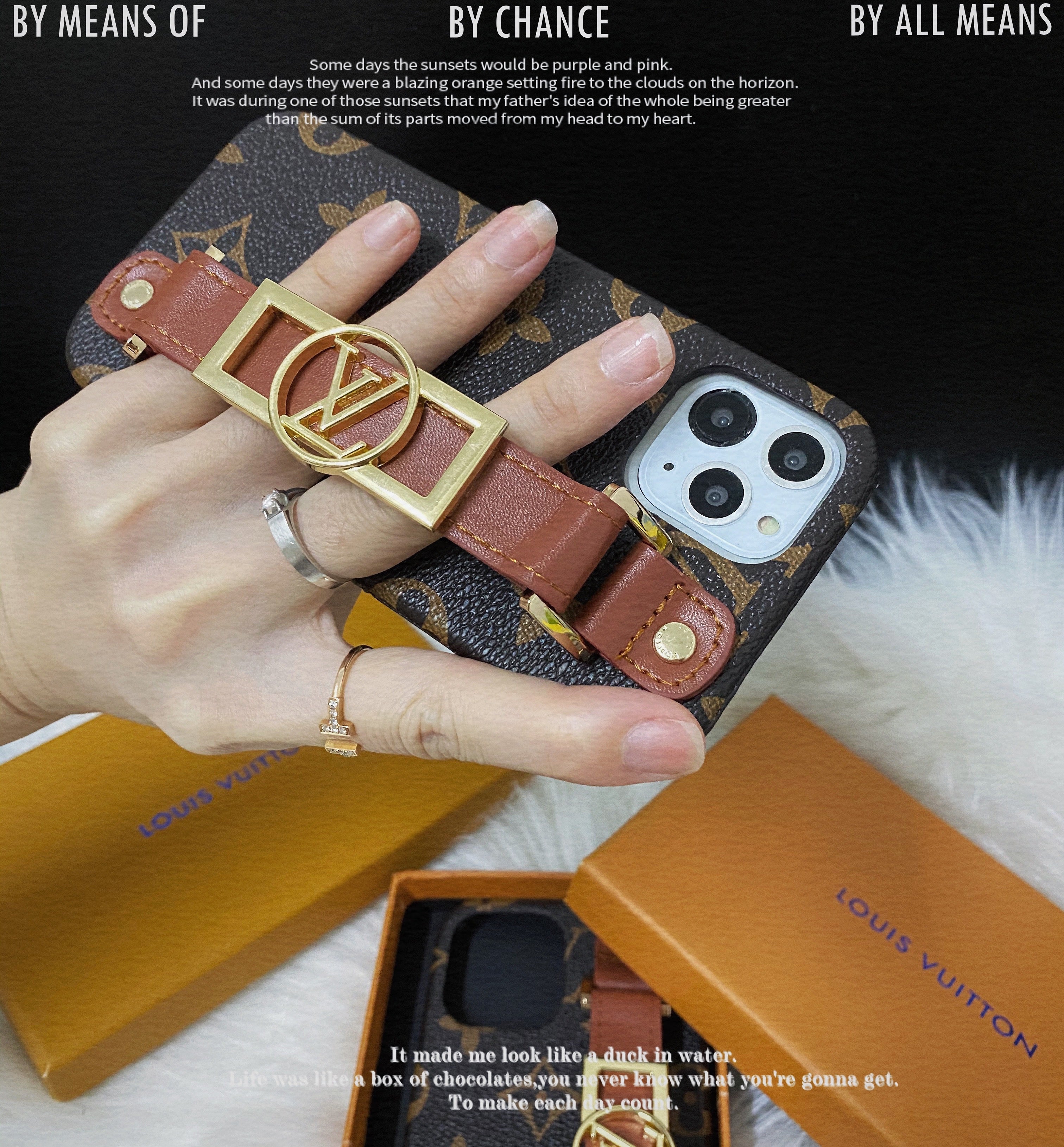 Leather Monogram iPhone Case With Holder-DK231215-GTOCASE