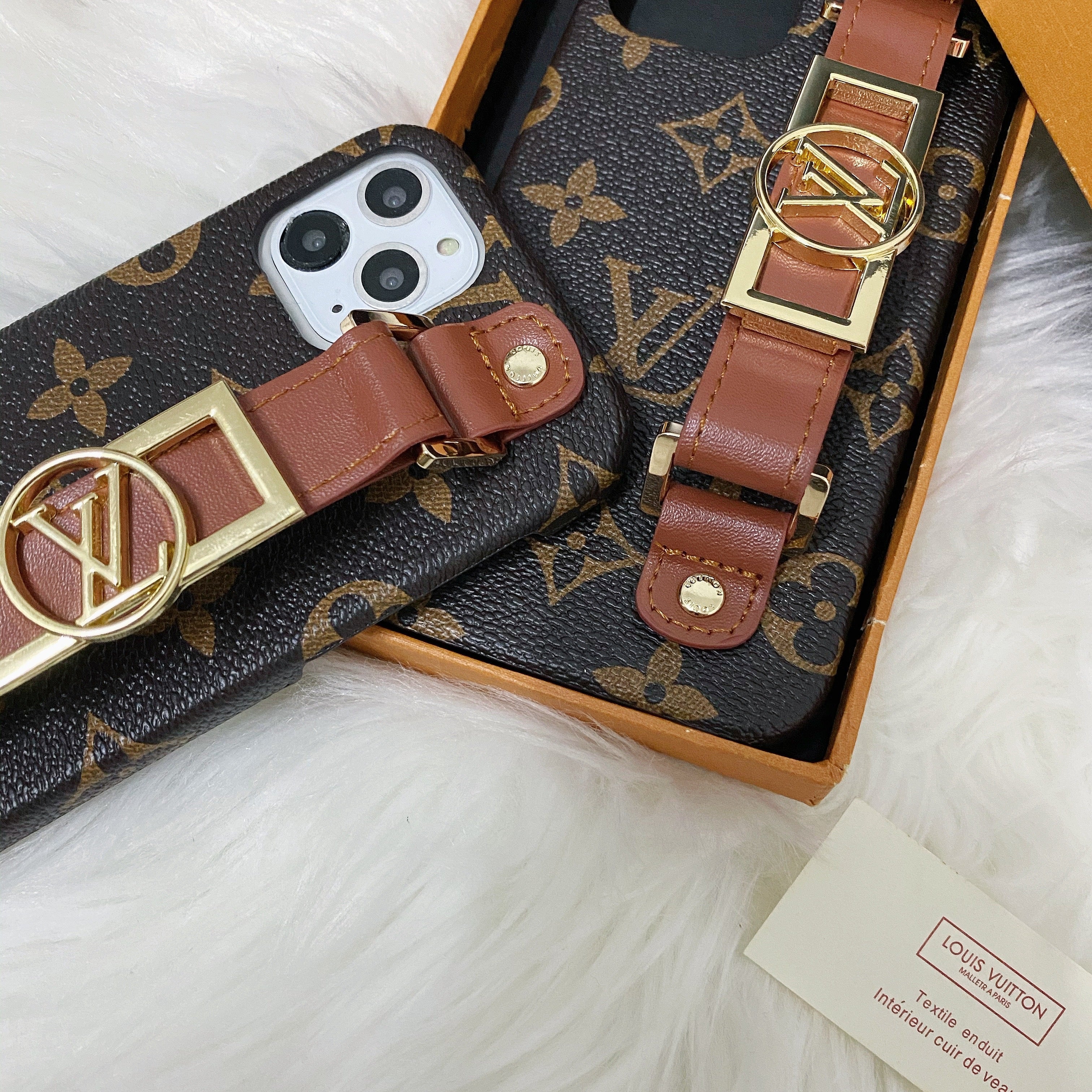 Leather Monogram iPhone Case With Holder-DK231215-GTOCASE