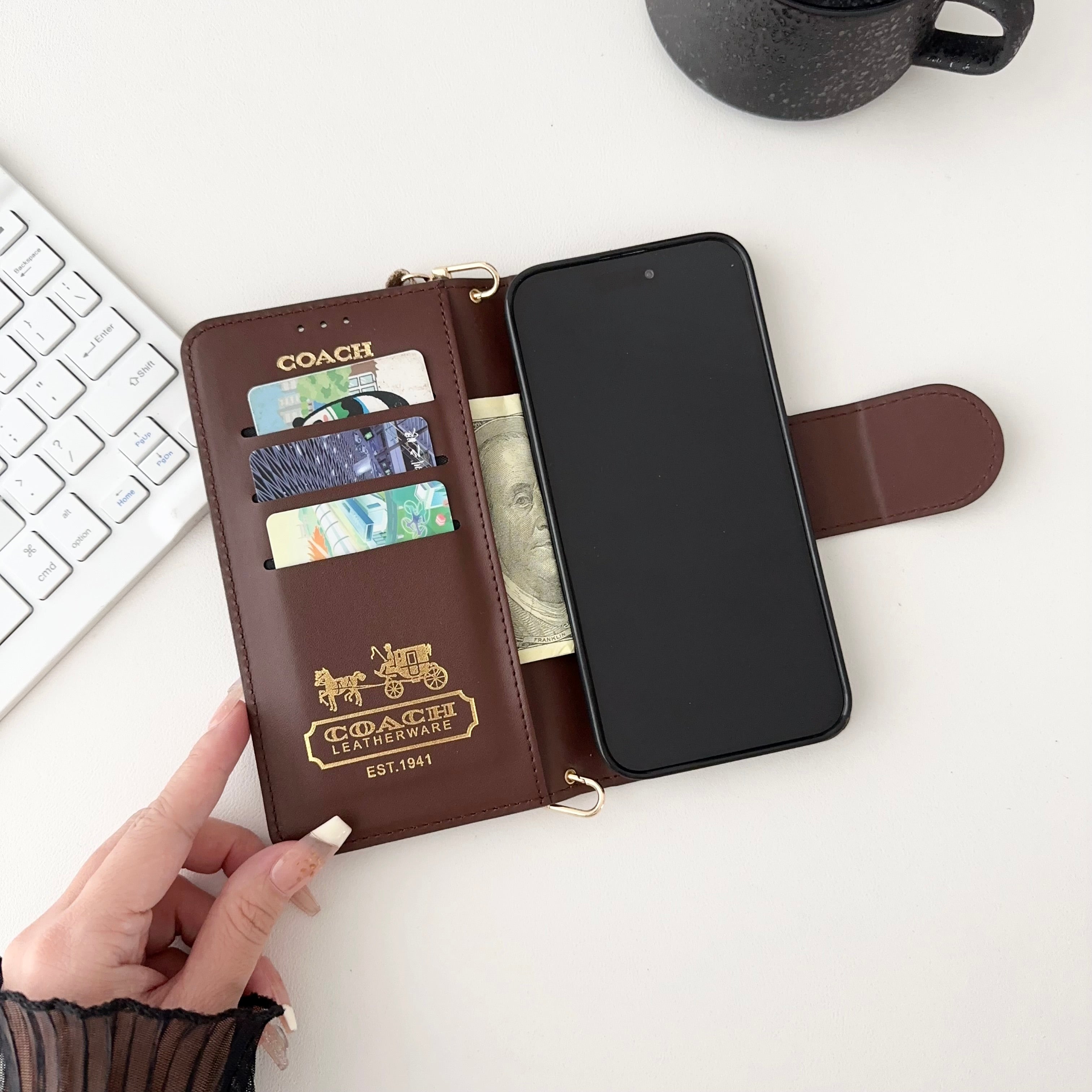 CH iPhone Case Leather Flip Case with Card Holder Brown-PTK241622-GTOCASE