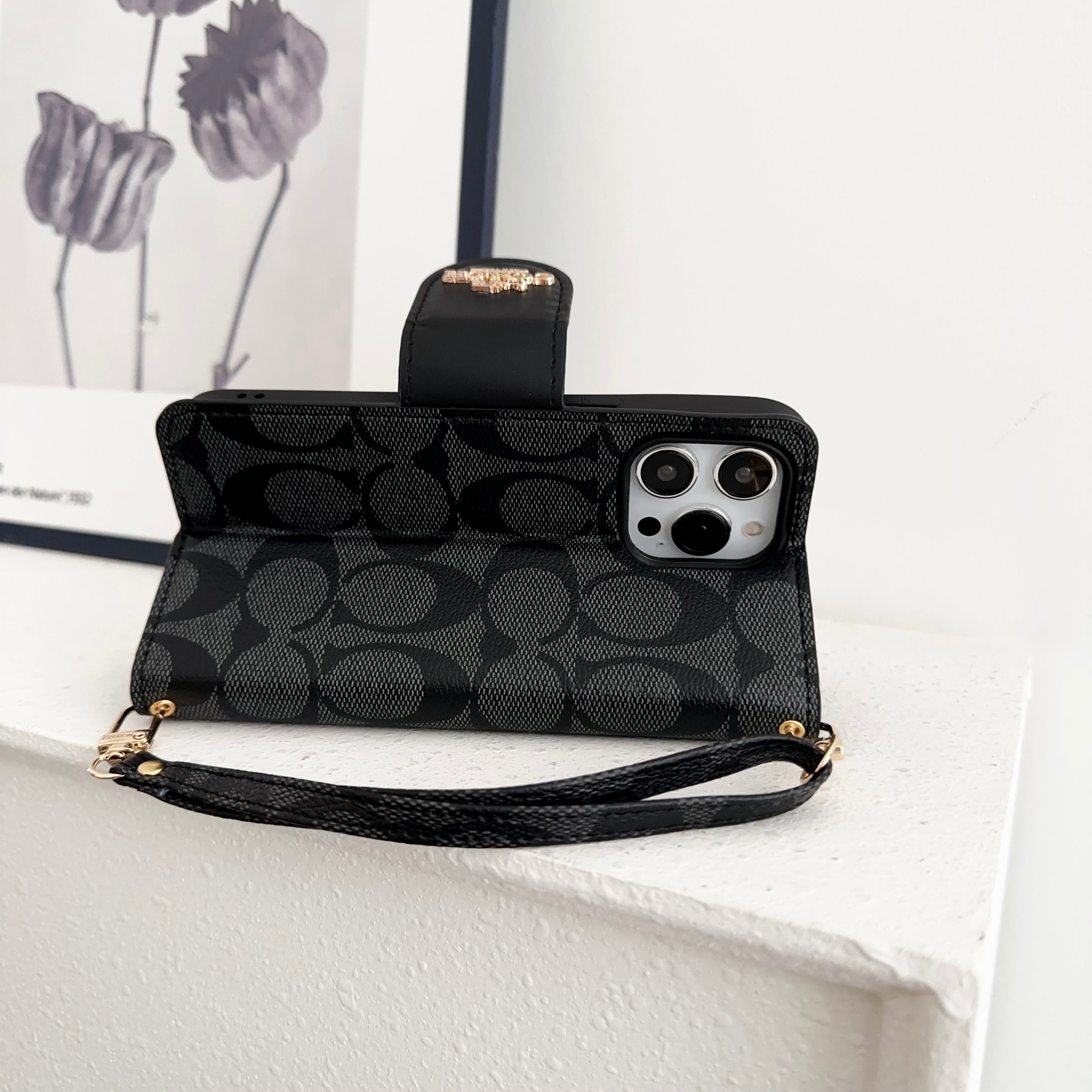 CH iPhone Case Leather Flip Case with Card Holder Black-PTK241622-GTOCASE