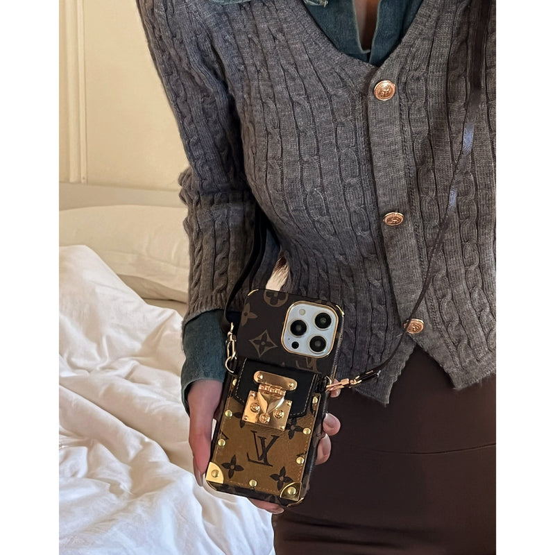 Monogram iPhone Case With Card Holder and Strap Black-QBS240113-GTOCASE