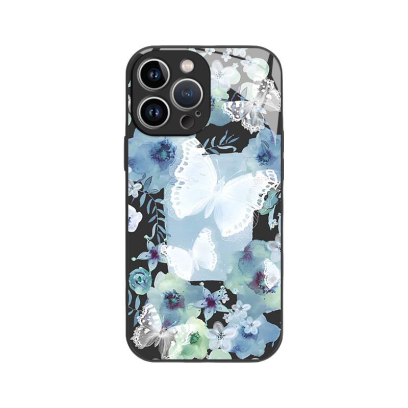 Y2K Aesthetic Butterfly iPhone Case - Ink Wash Glass Back, Anti-Fingerprint & Camera Protection