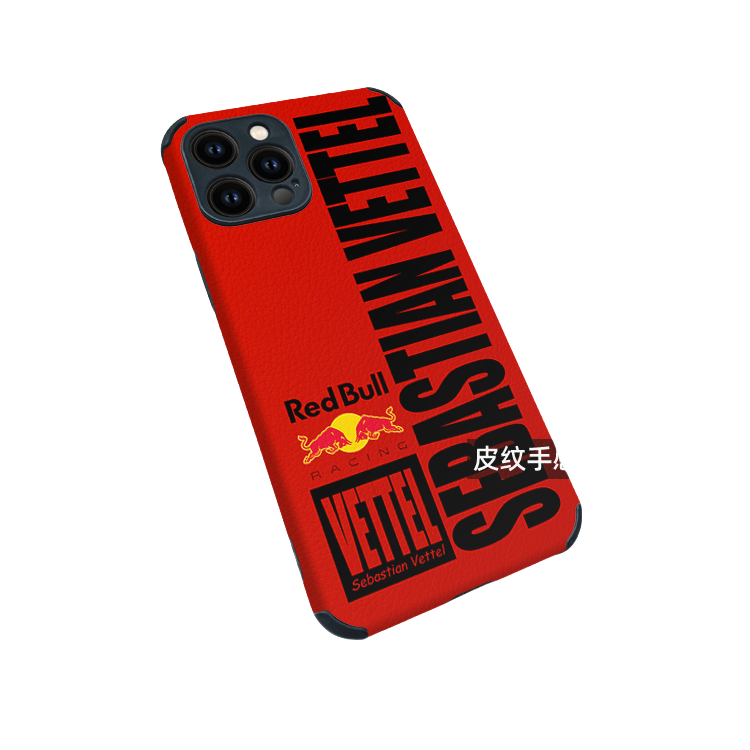 iPhone 16 Pro Max Case - Red Bull Series IV PU Leather Grip Cover, Anti-Slip Full Wrap Vettel Series III