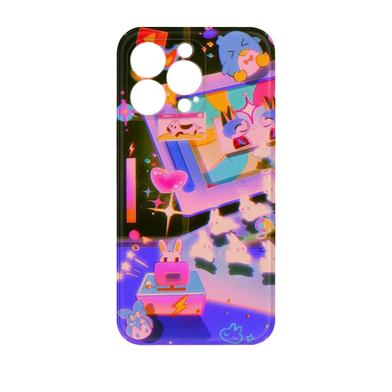 Y2K Aesthetic Style D/E/F iPhone 16/15/14/13/12 Max Pro Max Case - Shockproof Glass Cover with Retro Vaporwave Design