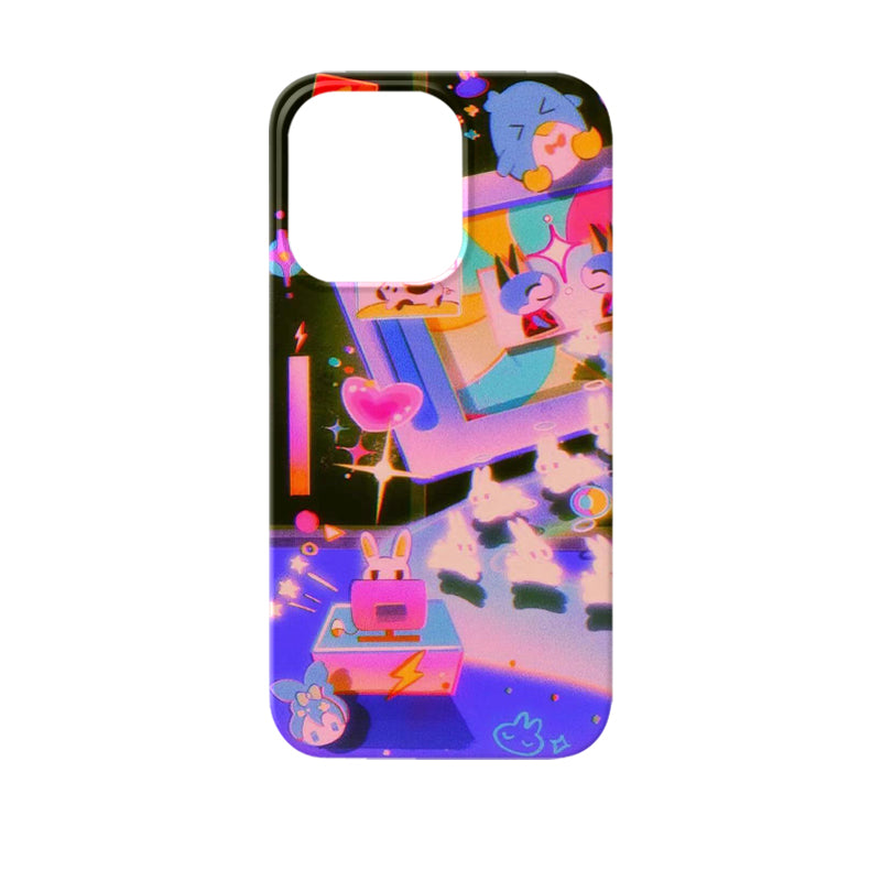 Y2K Aesthetic Style D/E/F iPhone 16/15/14/13/12 Max Pro Max Case - Shockproof Glass Cover with Retro Vaporwave Design
