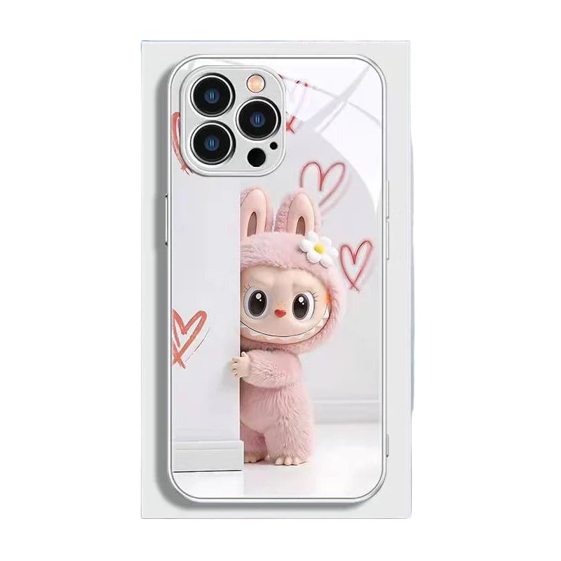 DT18 Labubu Designer Toy Glass Case for iPhone 16 Pro Max/15 Pro Max - Trendy art print with military protection & anti-fingerprint coating