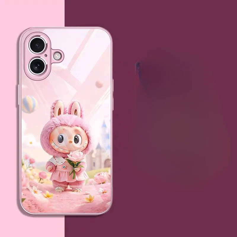 DT20 Labubu Designer Toy Glass Case for iPhone 16 Pro Max/15 Pro Max/14 Pro Max - Crystal clear protection with military-grade shockproof and precision fit design - Trendy art phone case