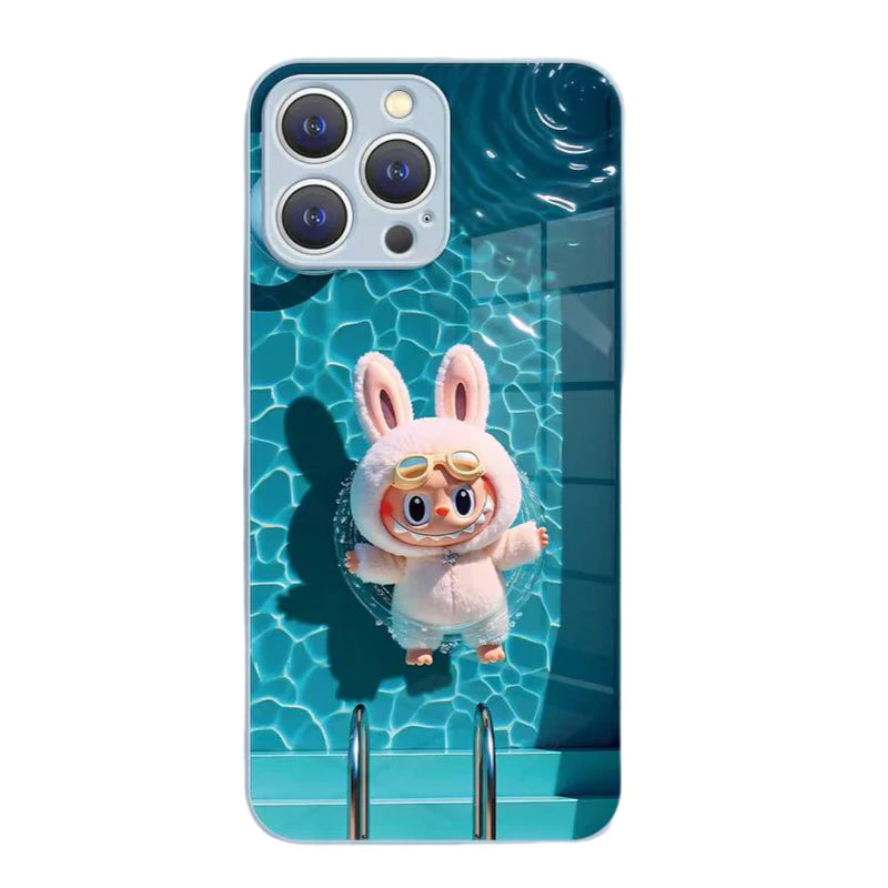 DT12 Labubu Designer Toy Glass Case with crystal-clear tempered glass for iPhone 16 Pro Max/15 Pro Max/14 Pro Max - Ultra-premium clarity showcases vibrant limited-edition artwork