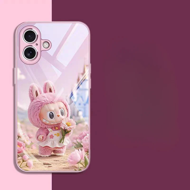 DT21 Labubu Designer Toy Glass Case for iPhone 16 Pro Max/15 Pro Max/14 Pro Max - Premium 2.5D tempered glass with exclusive artwork & military-grade shockproof protection