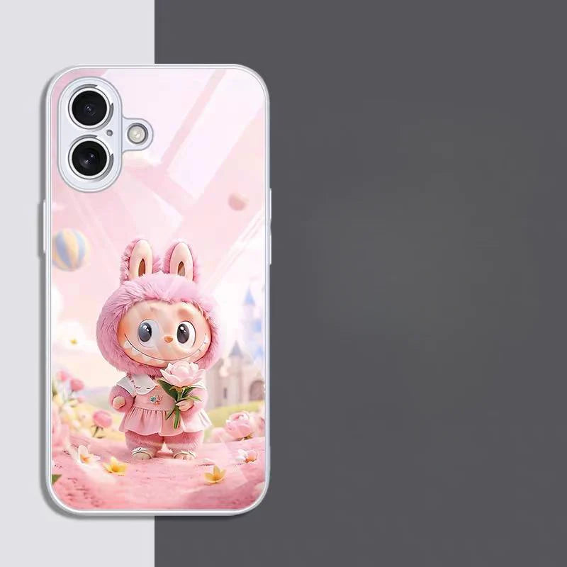 DT26 Labubu Designer Toy Glass Case for iPhone 16 Pro Max/15 Pro Max/14 Pro Max - Premium tempered glass with vibrant artwork, military-grade drop protection, limited-edition collectible