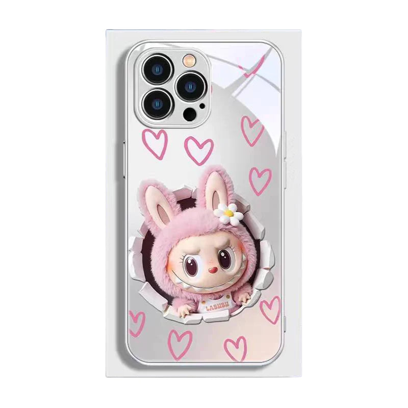 DT16 Labubu Designer Toy Glass Case for iPhone 16 Pro Max - Ultra-clear tempered glass with exclusive art, military-grade drop protection, trendy shockproof cover