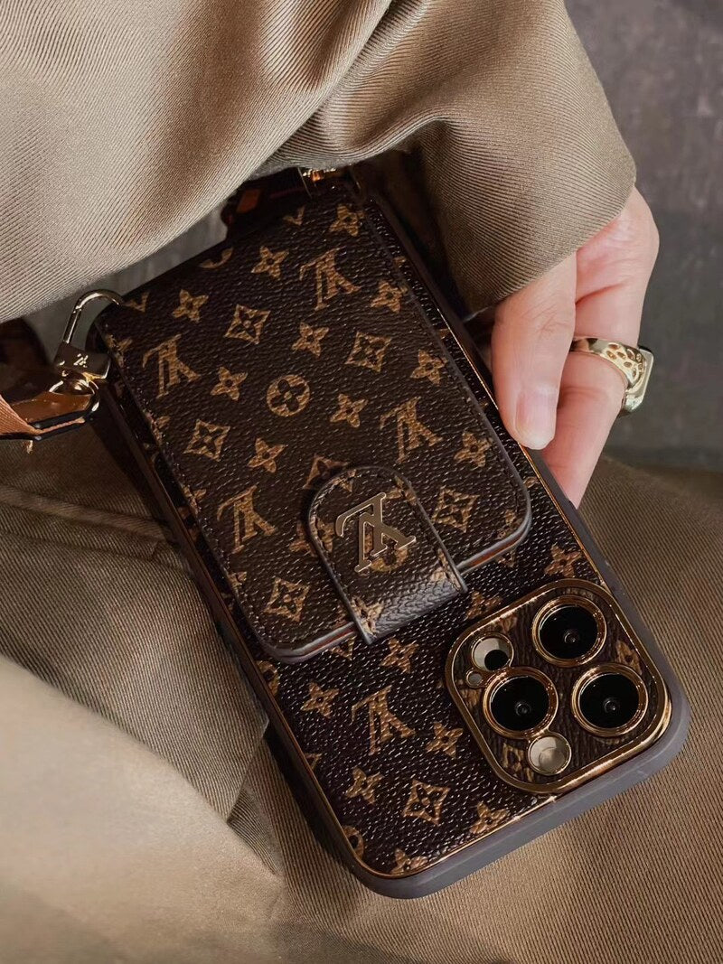 Monogram iPhone Case With Card Wallet And Strap -Small printing-ZQB231228-GTOCASE