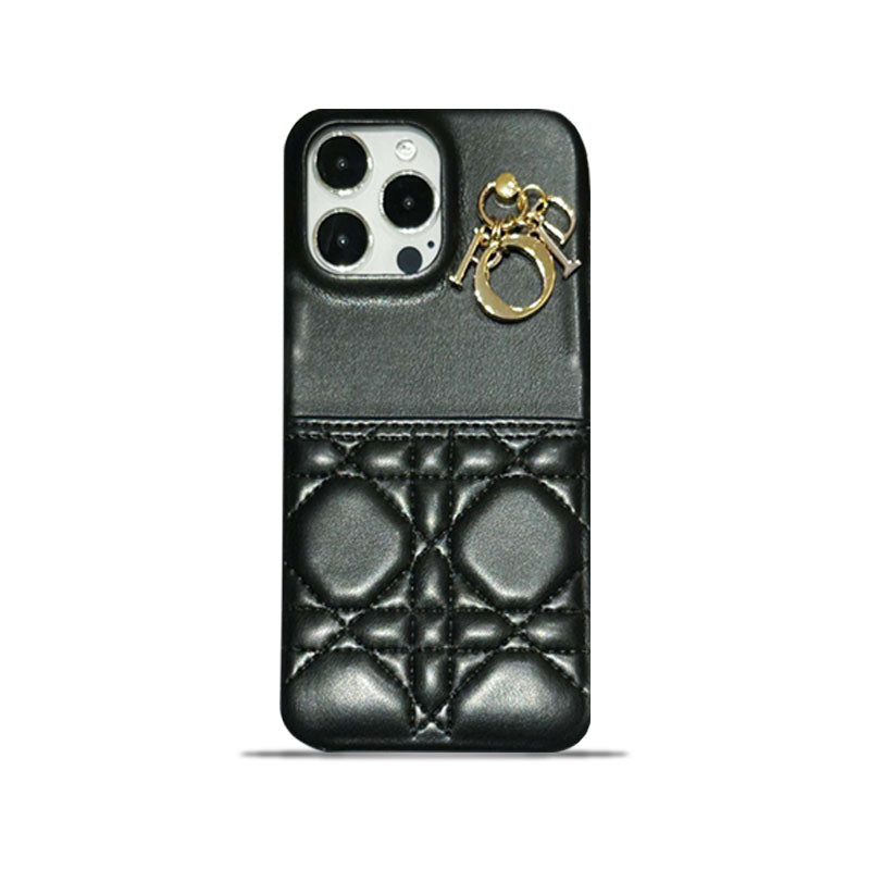 Classic CD iPhone Case With Card Holder Leather Black-JDK240513-GTOCASE