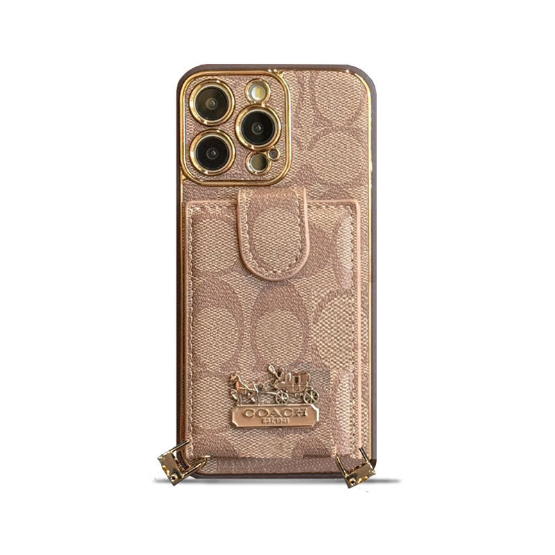 Leather CH Case With Wallet For iPhone And Strap For iPhone Coffee-LLB241737-GTOCASE