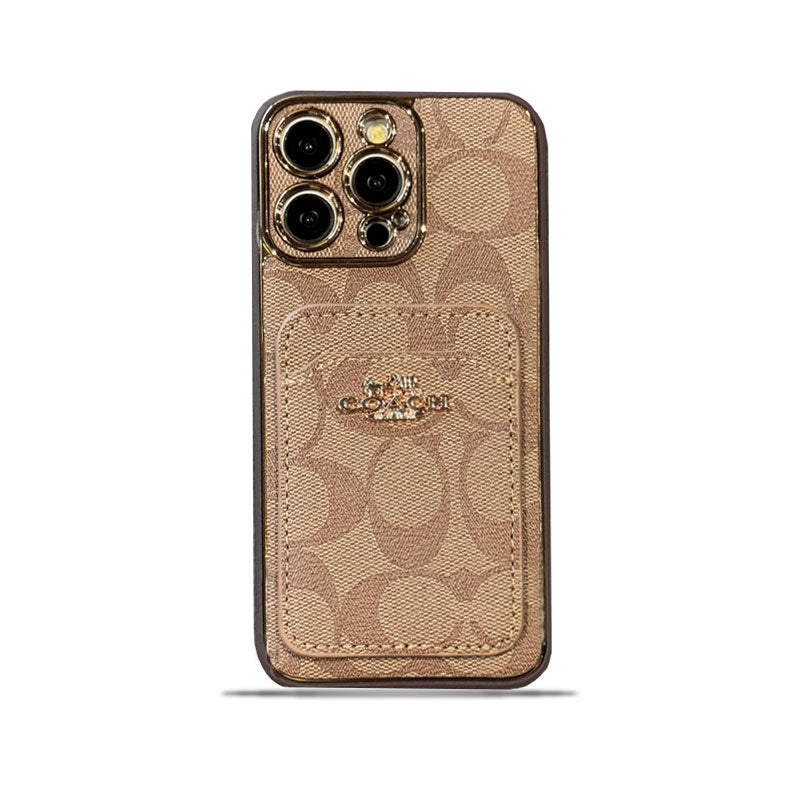 Leather CH Case With Card Holder For iPhone Coffee-CHK241731-GTOCASE